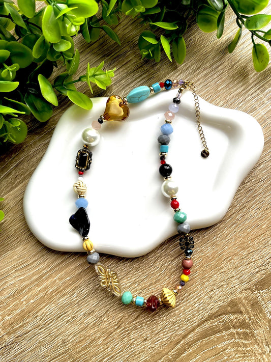KD050858A- Collar Multi Cuentas de Diferentes Texturas y Materiales