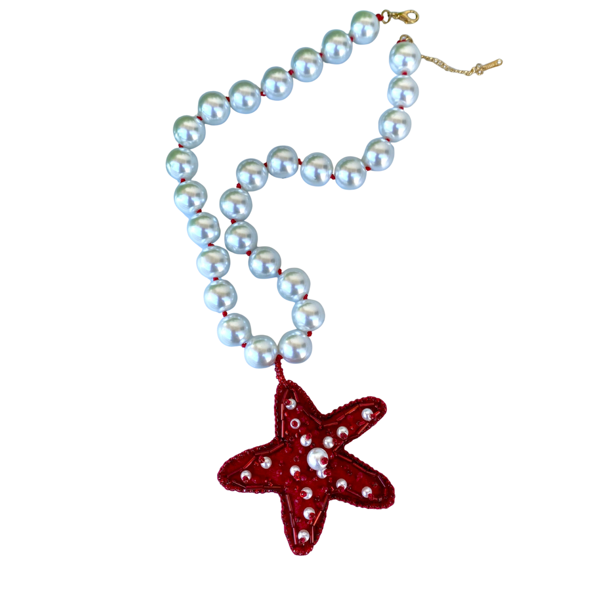 KD050844- Collar de Perlas Maxi con Dije Estrella de Mar Bordado