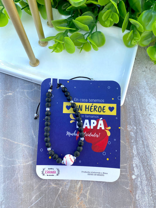 KD09067-765- Pulsera Dije Deporte con Piedra Negra Onix