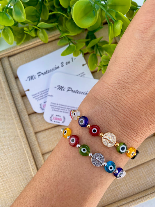 KD090654- Pulsera Mi Protección 2 en 1 color Plateado