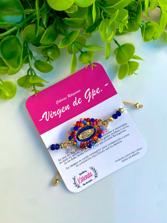 KD230095- Pulsera Medalla de la Virgen de Guadalupe color Azul