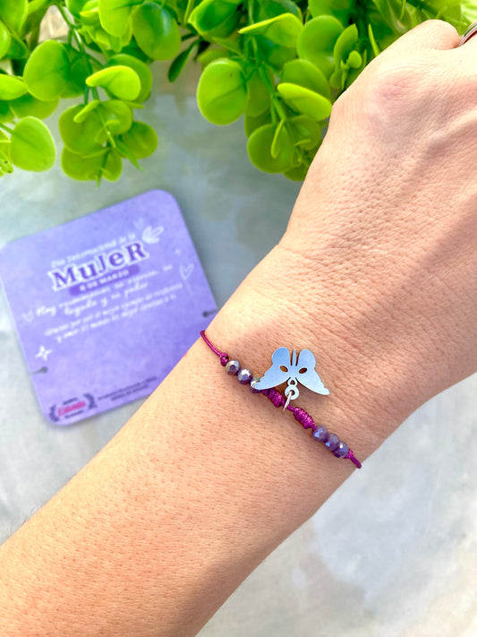 KD090803- Pulsera Mariposa color Plata y Tarjeta con tema Día de la Mujer.