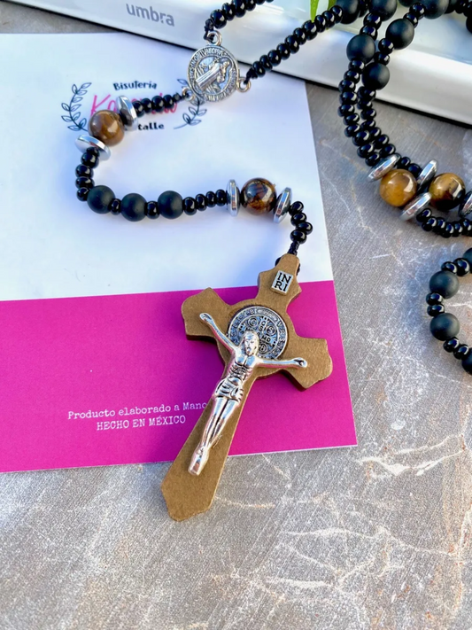 KD050711- Rosario Católico de San Benito con Ojo de Tigre