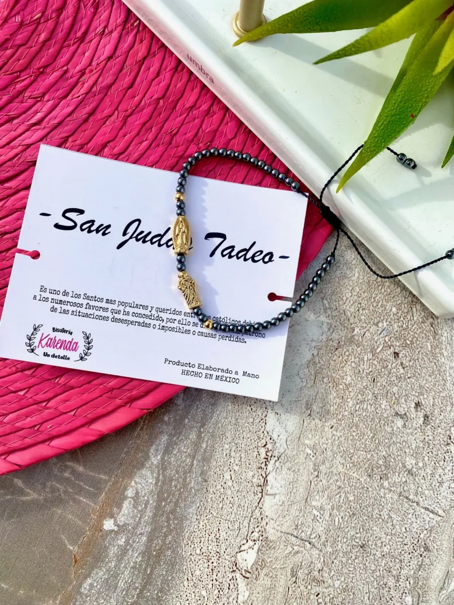 KD090622- Pulsera de Hematita con Dije de San Judas Tadeo y Virgen de Guadalupe