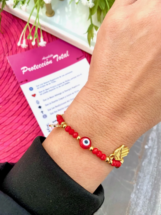 KD090525- Pulsera Protección Total con Multidijes y Cristal