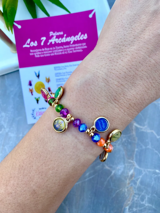 KD090205- Pulsera de 7 Arcángeles con cuentas de Cristal