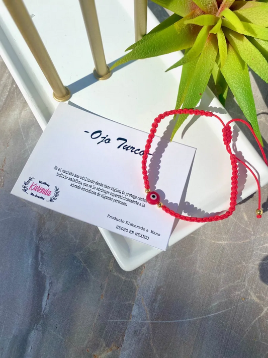KD090150R- Pulsera Tejida con Ojo Turco combinación en color Rojo