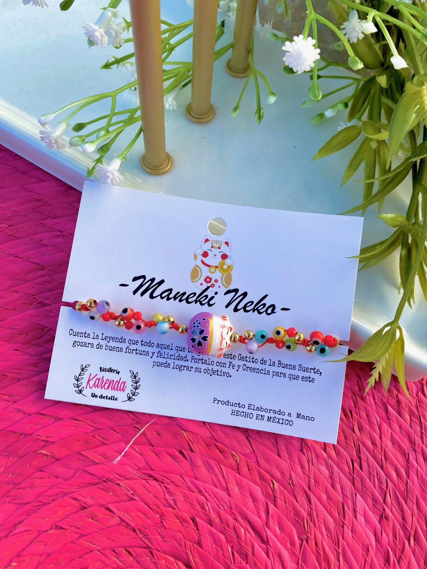 KD090719- Pulsera Maneki Neko con Ojitos Turcos Mini