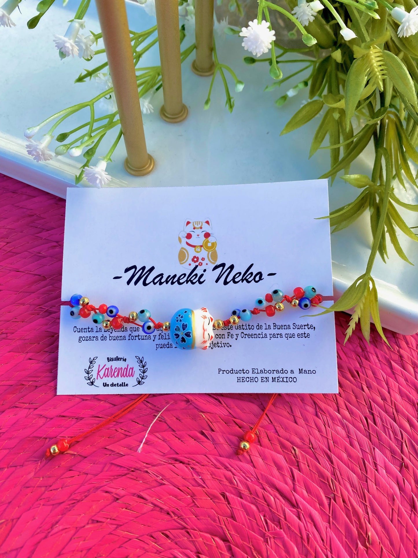 KD090719- Pulsera Maneki Neko con Ojitos Turcos Mini