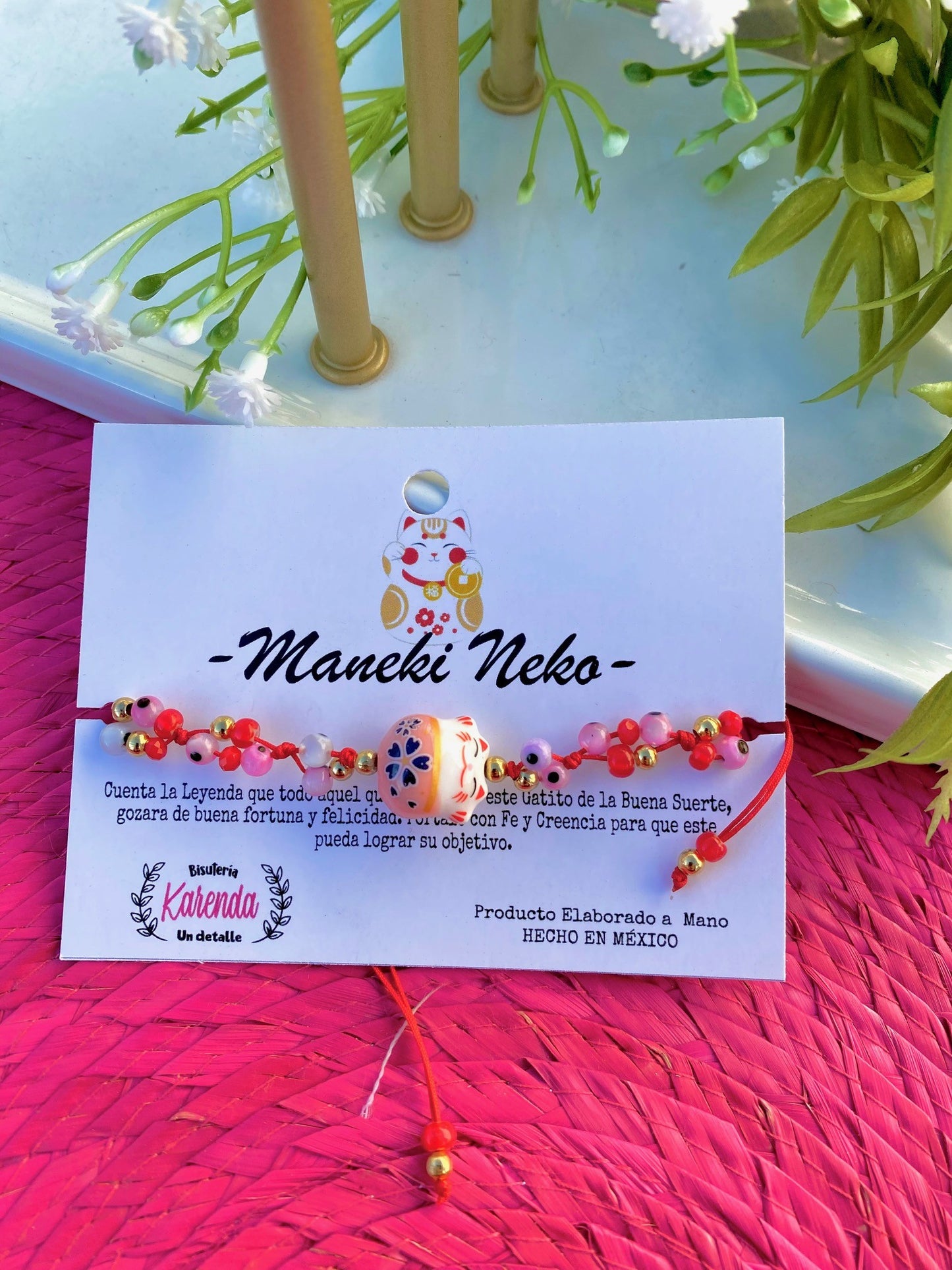 KD090719- Pulsera Maneki Neko con Ojitos Turcos Mini
