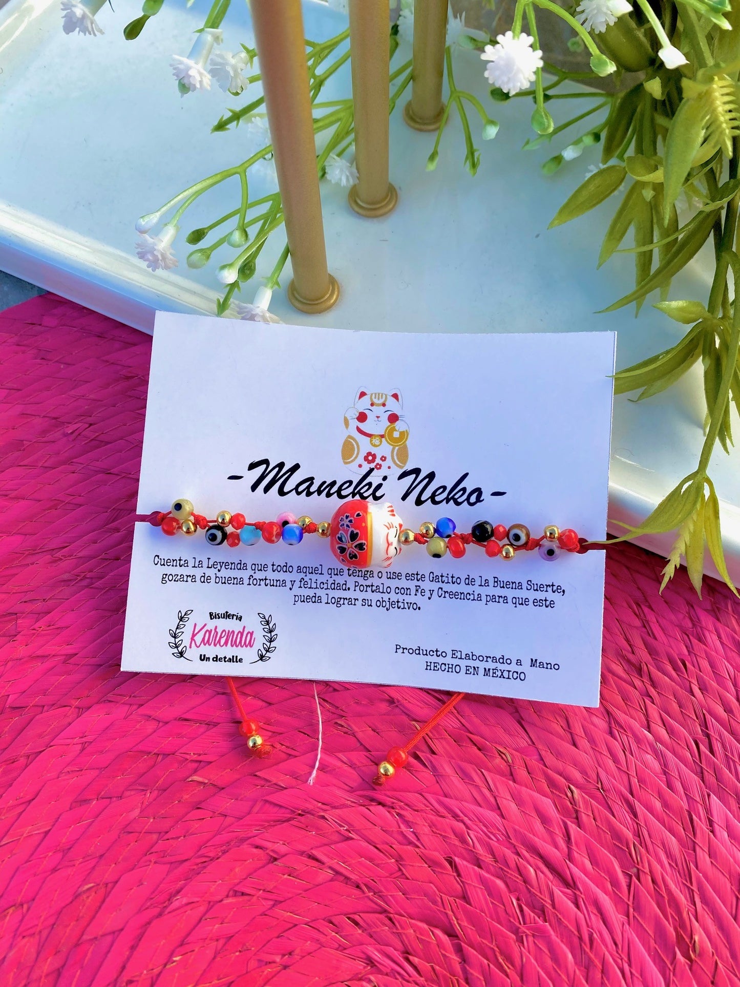 KD090719- Pulsera Maneki Neko con Ojitos Turcos Mini