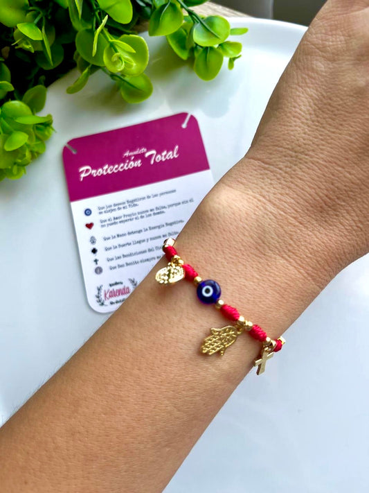 KD090203- Pulsera 7 Nudos con Dijes de Protección Total