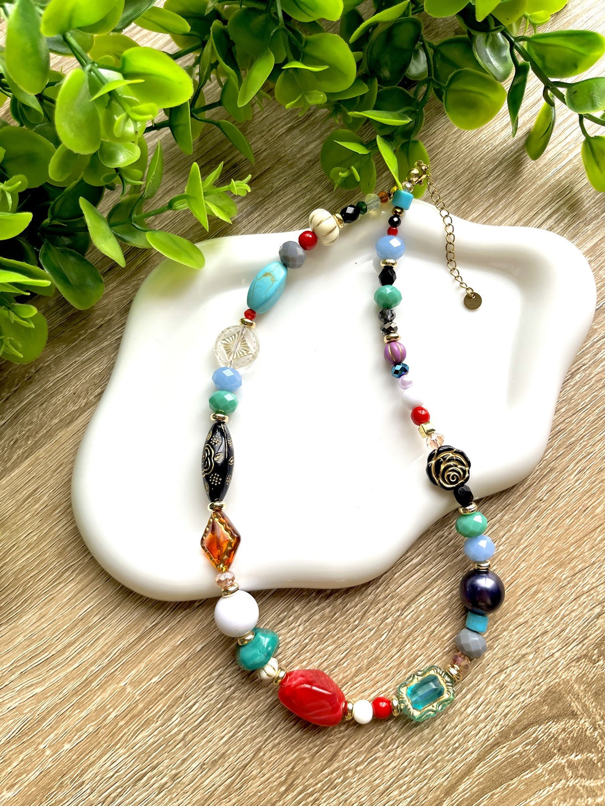 KD050858- Collar Multi Cuentas de Diferentes Texturas y Materiales