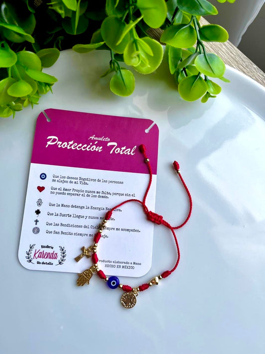 KD090203- Pulsera 7 Nudos con Dijes de Protección Total
