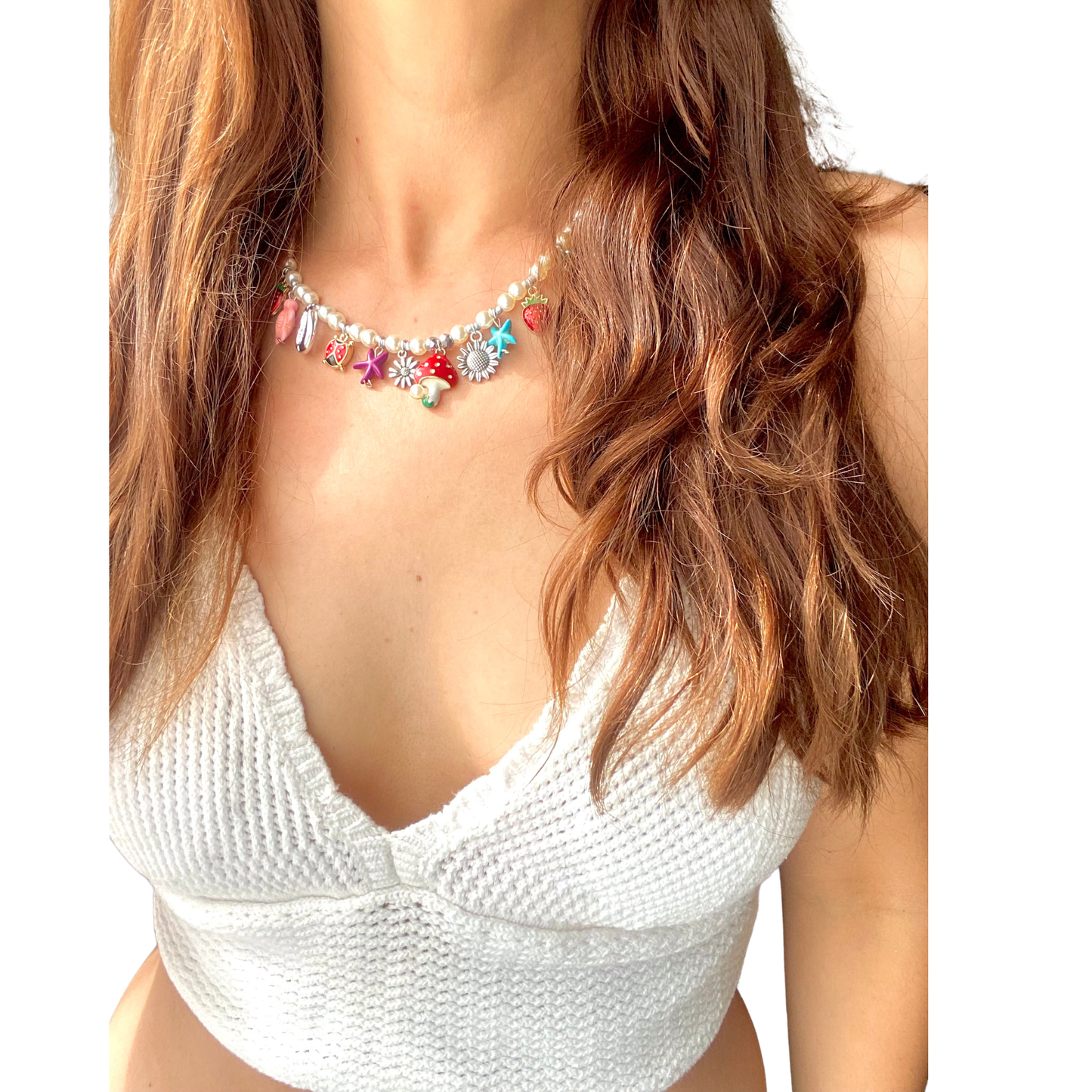 KD050842- Collar Perla con  Multi dijes