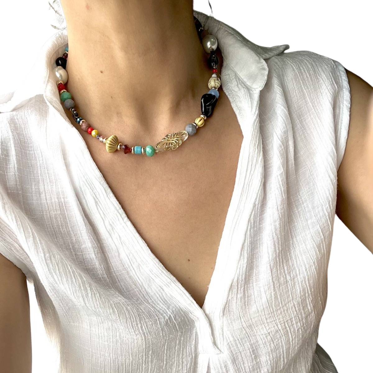 KD050858A- Collar Multi Cuentas de Diferentes Texturas y Materiales