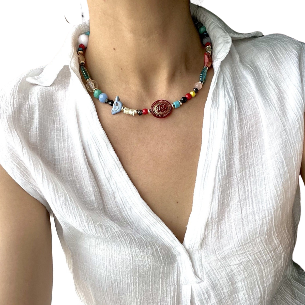 KD050858B- Collar Multi Cuentas de Diferentes Texturas y Materiales