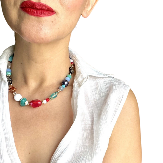 KD050858- Collar Multi Cuentas de Diferentes Texturas y Materiales