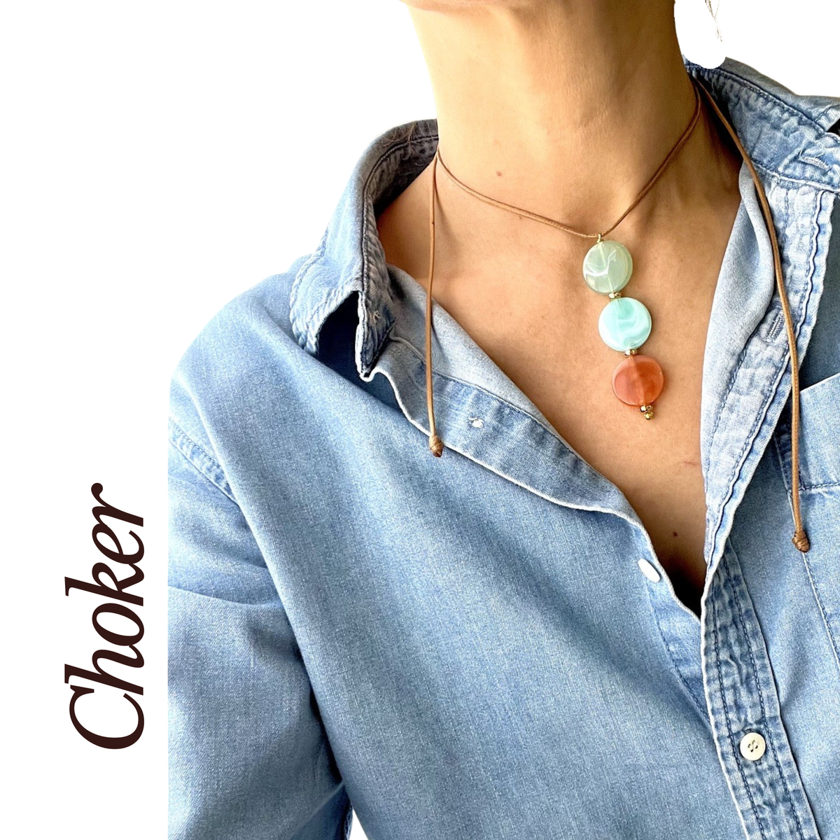 KD050856- Collar Cordón trio Círculos con 3 formas de Uso