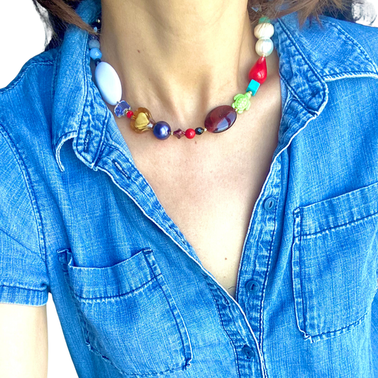 KD050850- Collar Multi Cuentas de Diferentes Texturas y Materiales