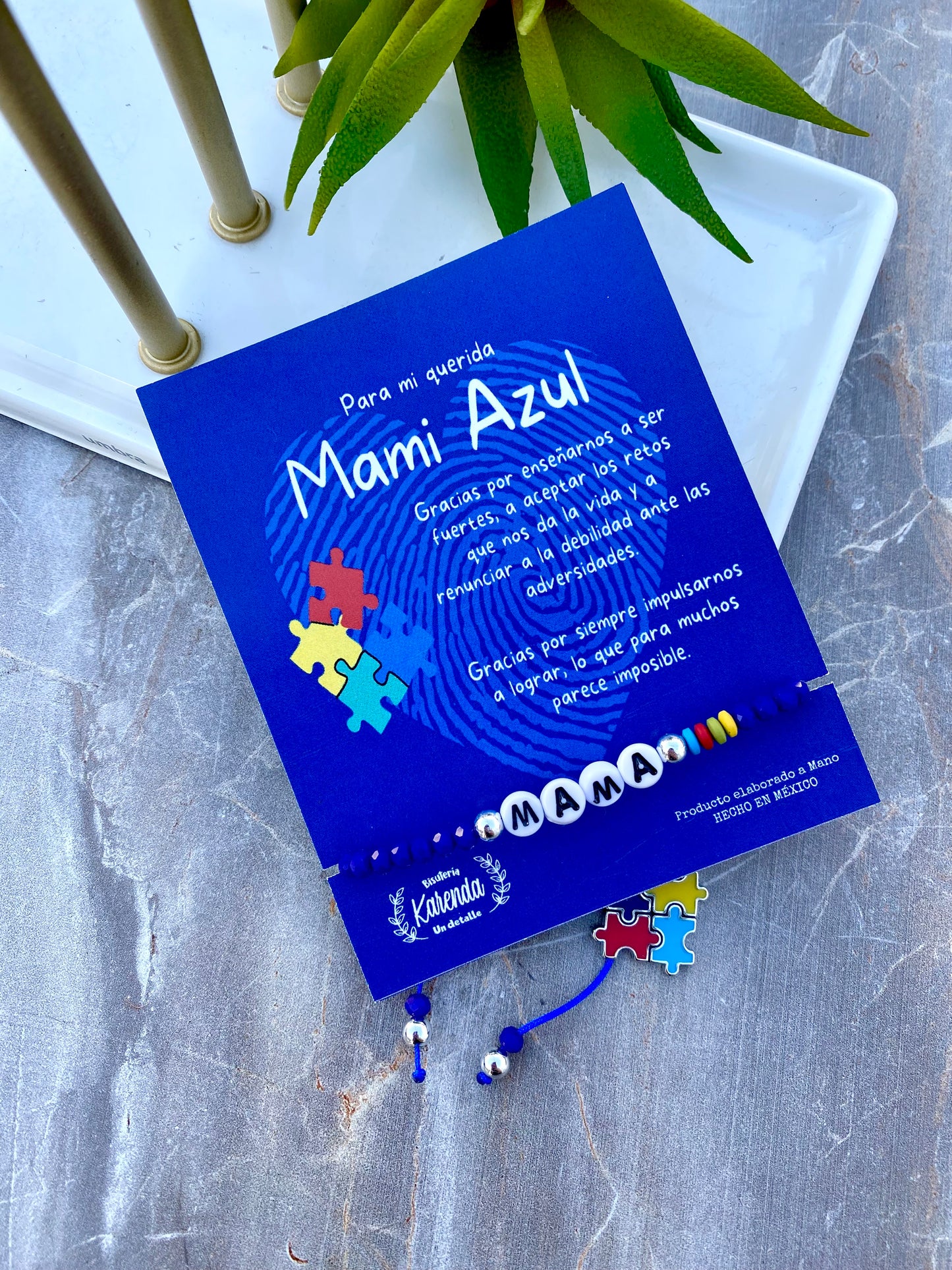 KD090746- Pulsera de Mamá Autismo con Cristales y Dije de Rompecabezas