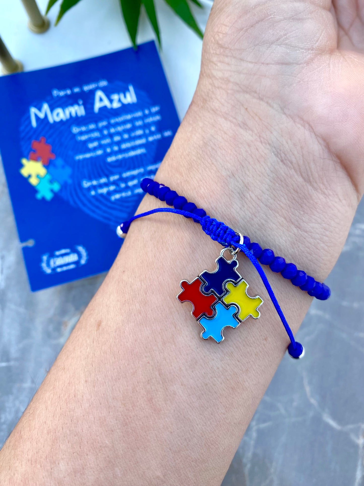 KD090746- Pulsera de Mamá Autismo con Cristales y Dije de Rompecabezas