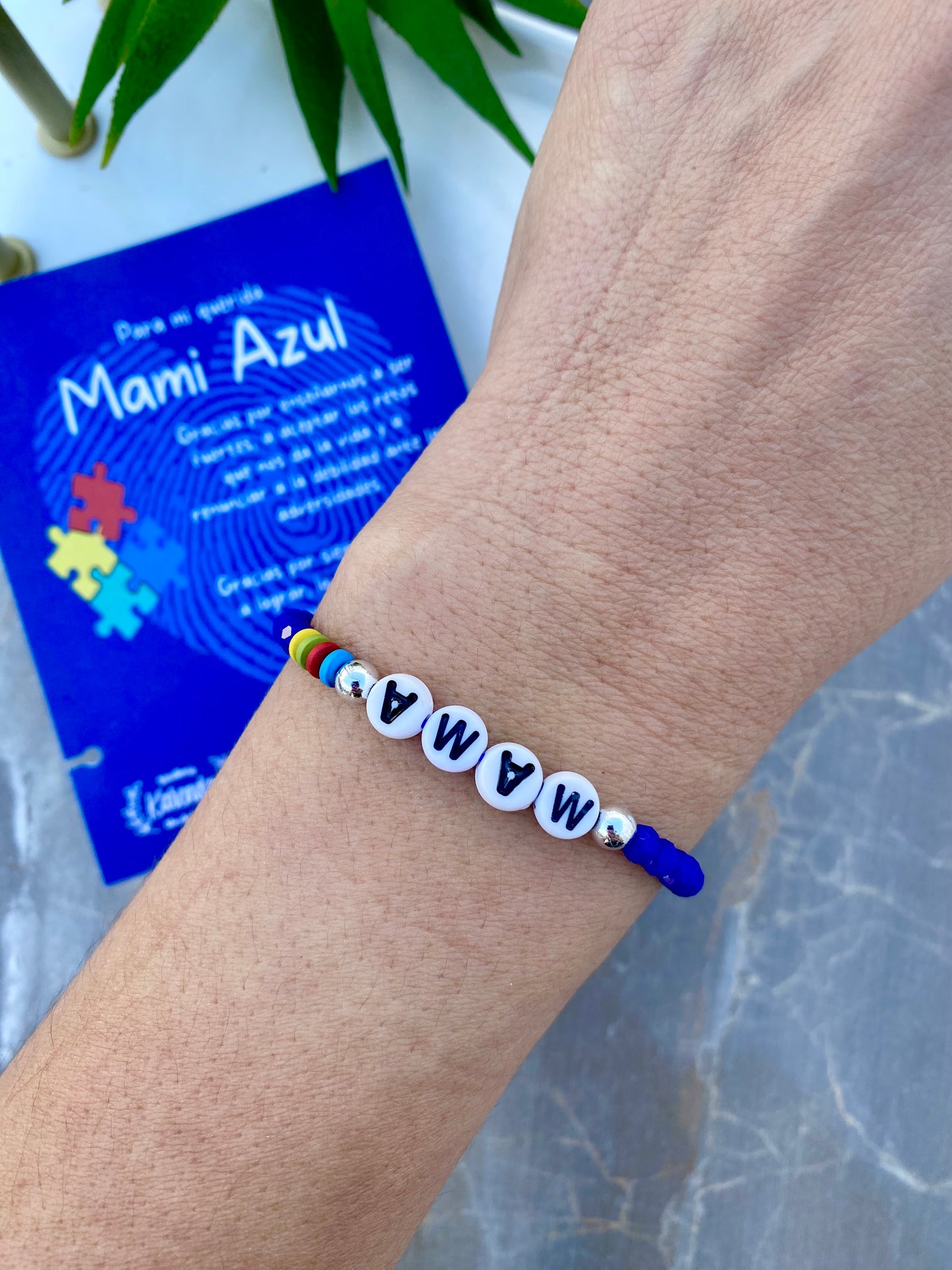 KD090746- Pulsera de Mamá Autismo con Cristales y Dije de Rompecabezas