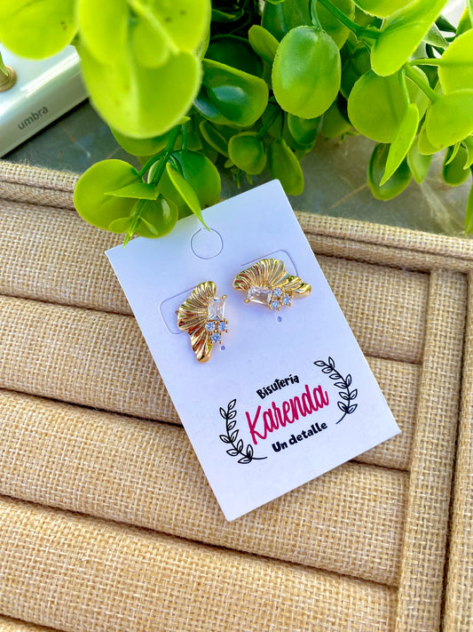 KD010431- Aretes Flor media con Cristales.