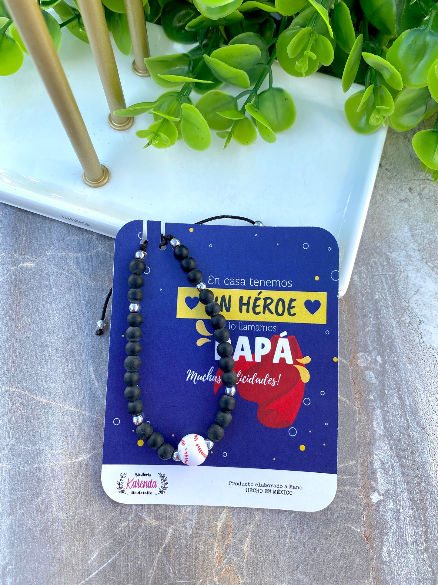 KD09067-765- Pulsera Dije Deporte con Piedra Negra Onix