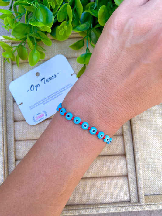 KD090757-Pulsera de Multi Ojitos Mini color Azul