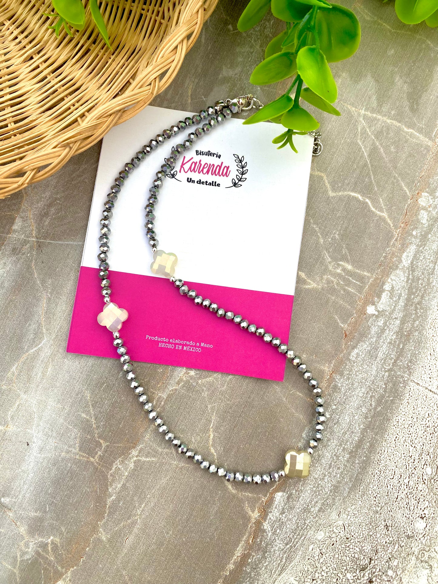 KD050778- Gargantilla de Trébol con Cristales.