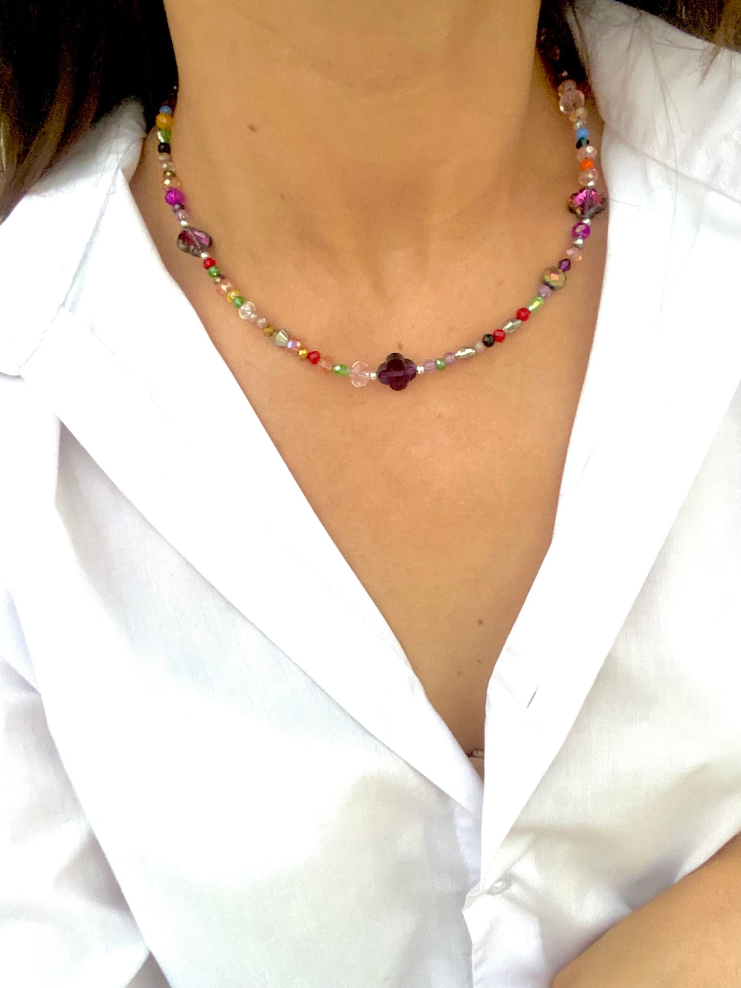 KD050778- Gargantilla de Trébol con Cristales.