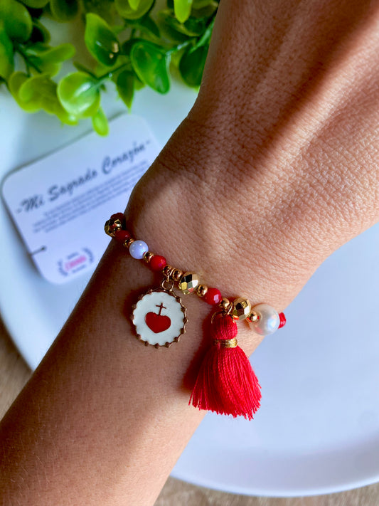 KD090770- Pulsera Sagrado Corazón con Cristales