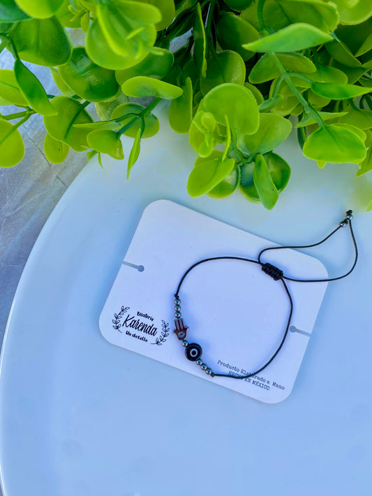 KD090773- Pulsera para Caballero con Mano de Fátima y Ojo Turco