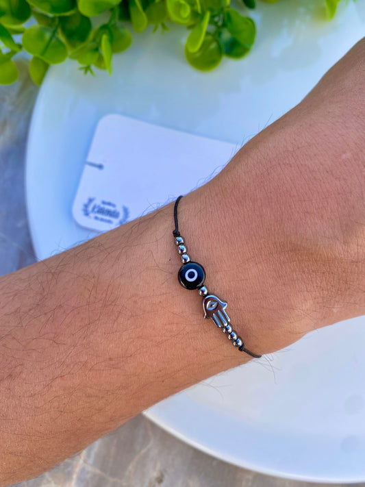 KD090773- Pulsera para Caballero con Mano de Fátima y Ojo Turco