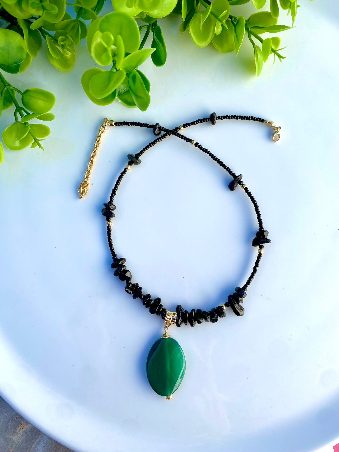 KD050814- Collar de Chaquira con Dije Ágata