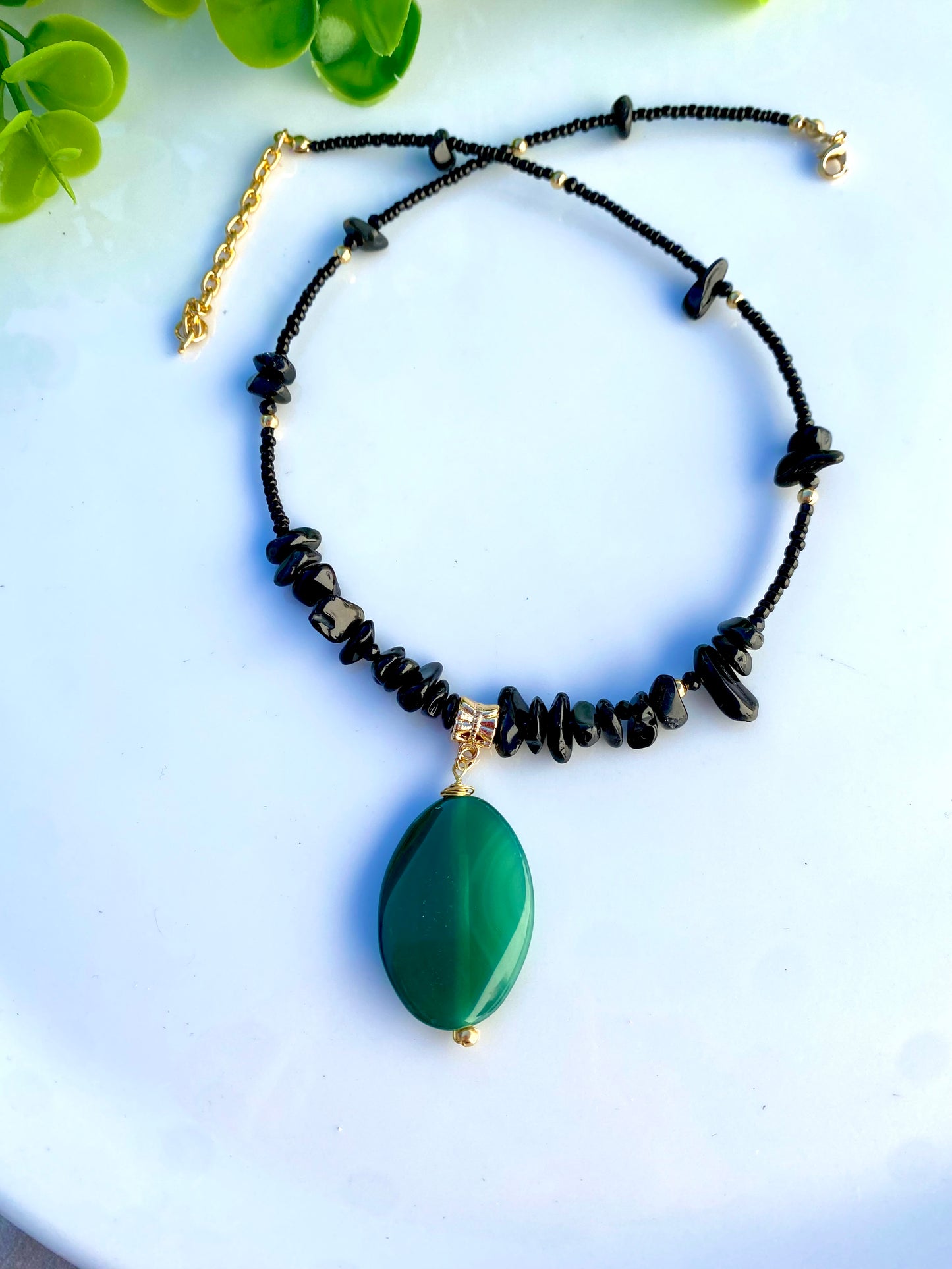 KD050814- Collar de Chaquira con Dije Ágata