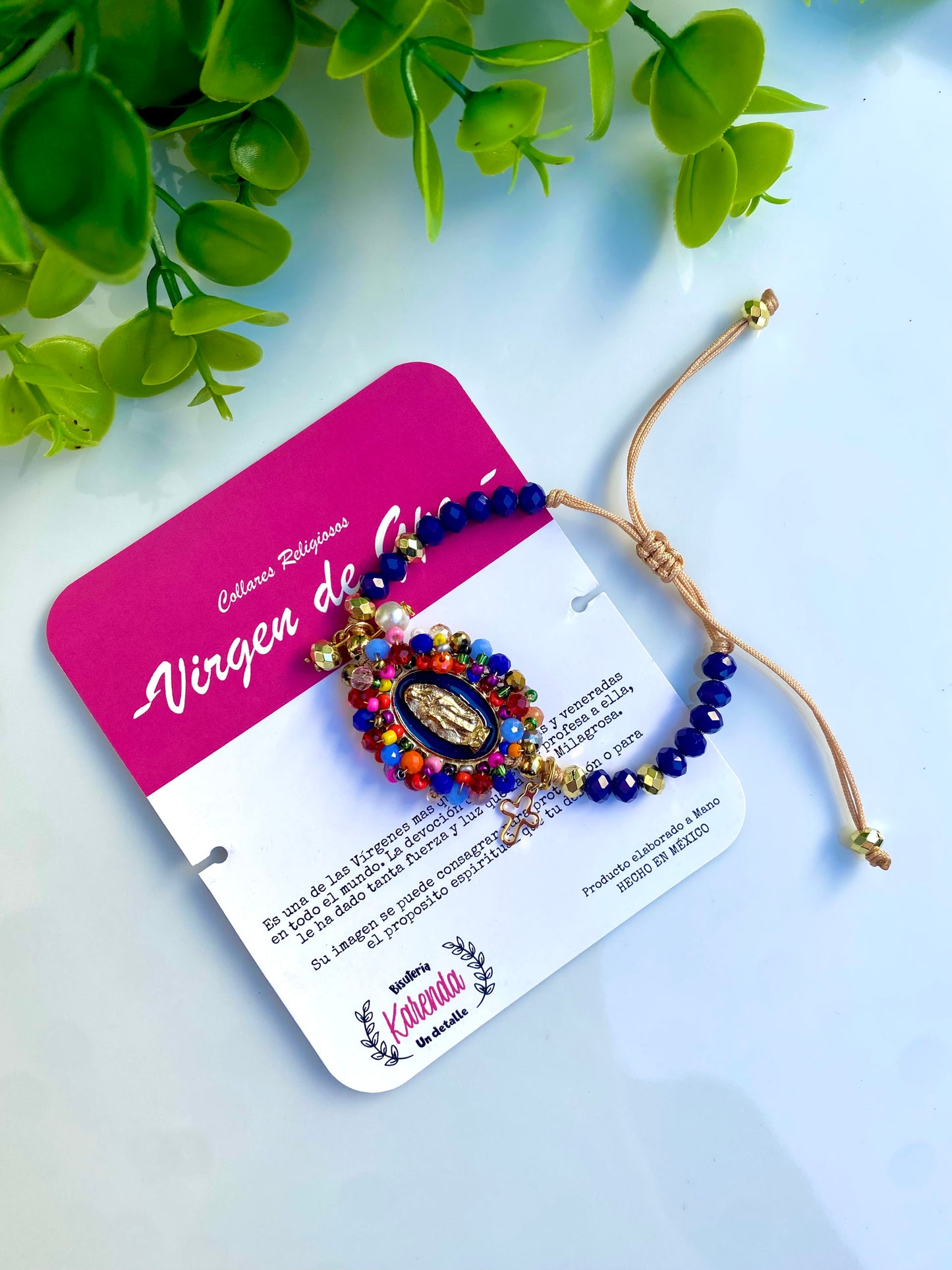 KD230095- Pulsera Medalla de la Virgen de Guadalupe color Azul