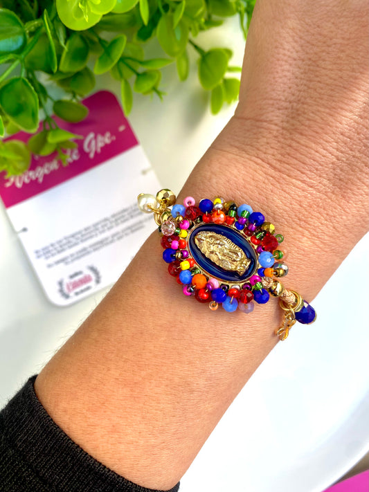 KD230095- Pulsera Medalla de la Virgen de Guadalupe color Azul