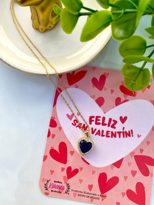 KD050823- Collar de cadena con Dije Corazón Cristales