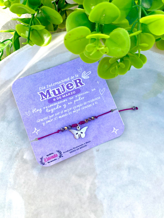 KD090803- Pulsera Mariposa color Plata  y Tarjeta con tema Día de la Mujer.