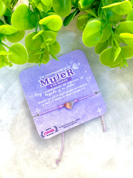 KD090802- Pulsera Corazón  y Tarjeta con tema Día de la Mujer.
