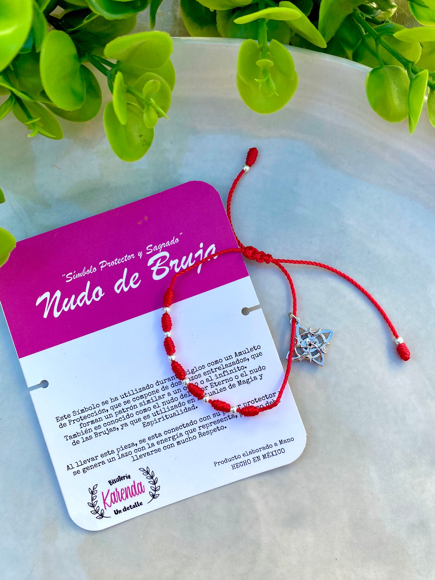 KD090657- Pulsera 7 Nudos con Dije Nudo de Bruja