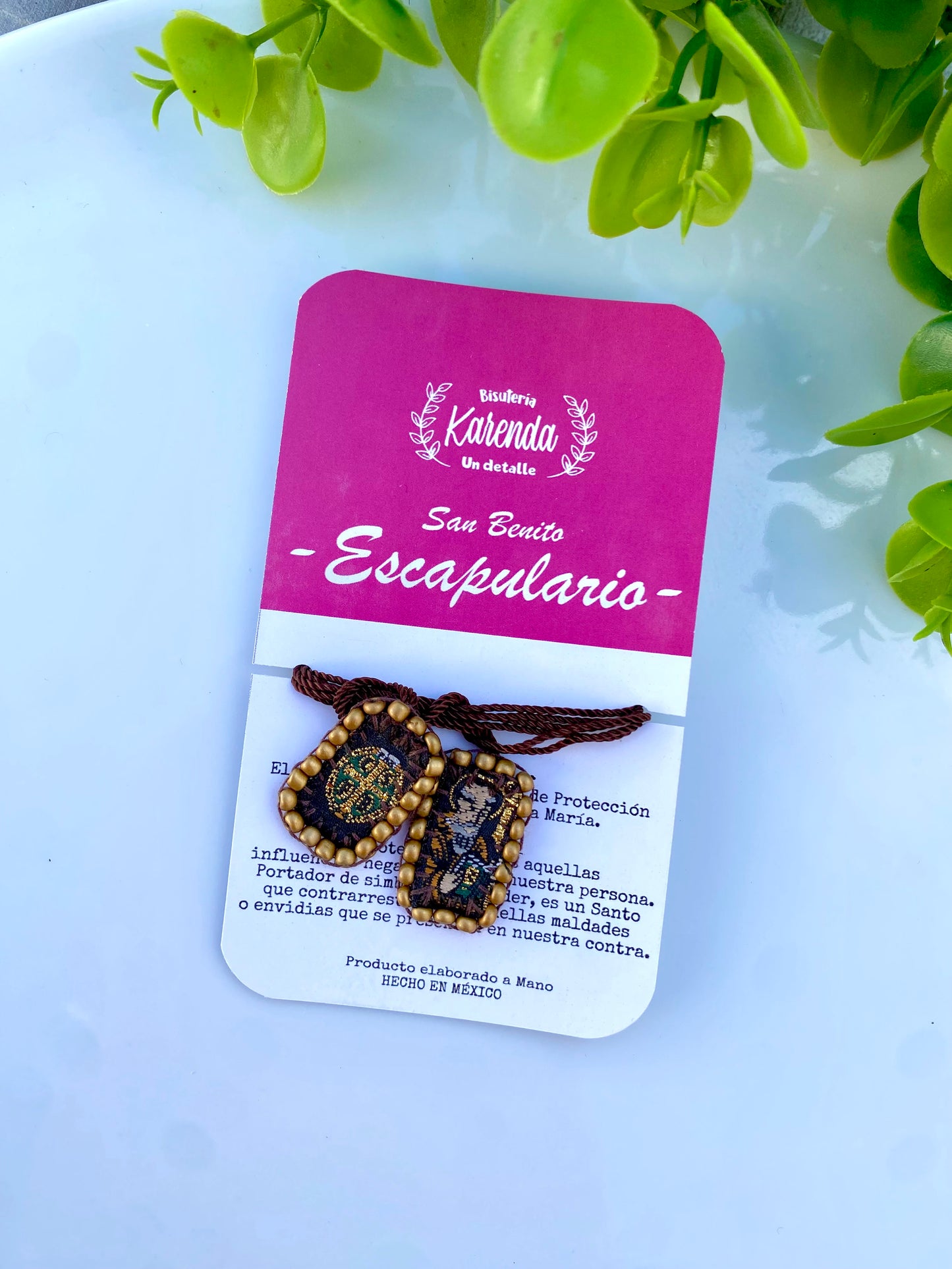 KD230027D- Escapulario Mini Bordado Sencillo de San Benito