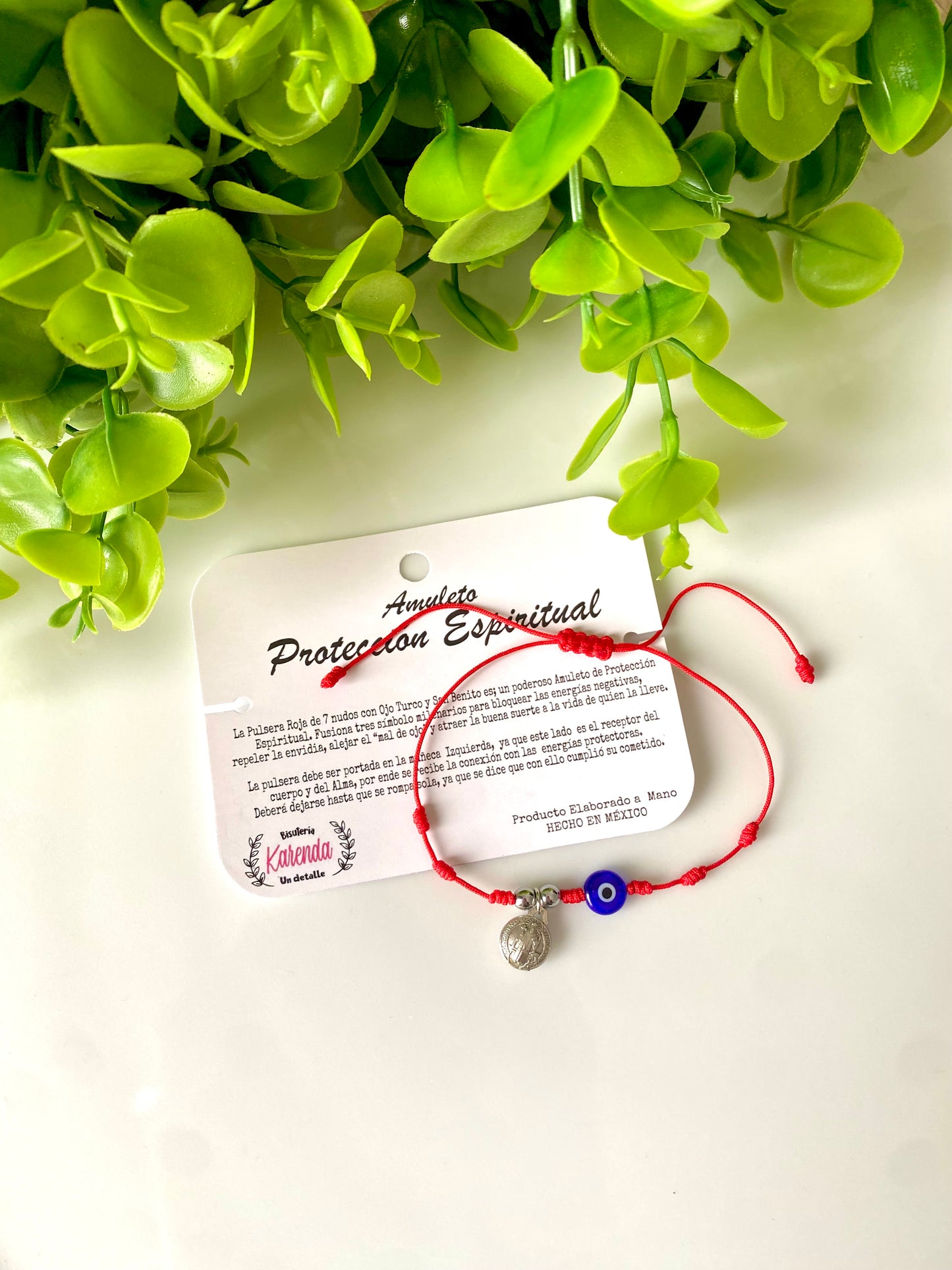 KD090856- Pulsera Roa de 7 Nudos con Ojo Turco y San Benito