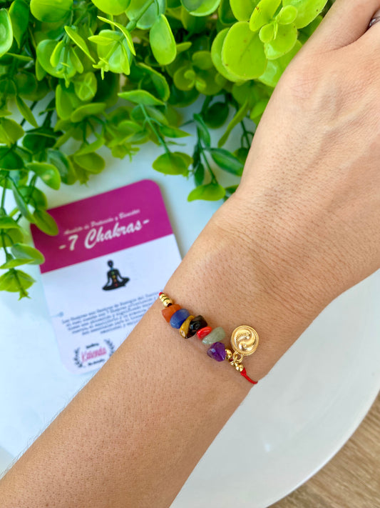 KD090844- Pulsera 7 Chakras con Chip de Piedra Natural y dije de Yin Yang
