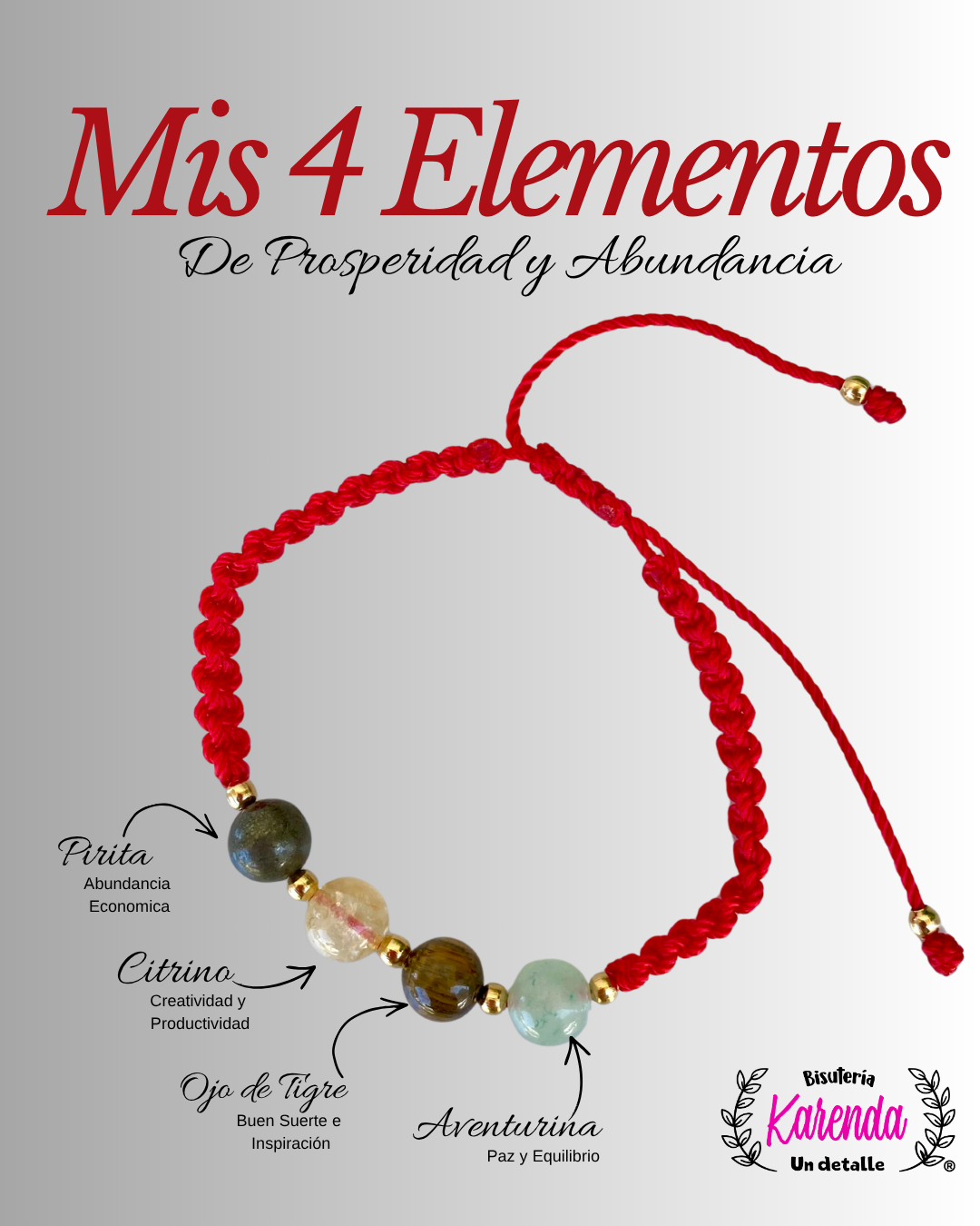 KD090725- Pulsera mis 4 Elementos con detalles Dorados