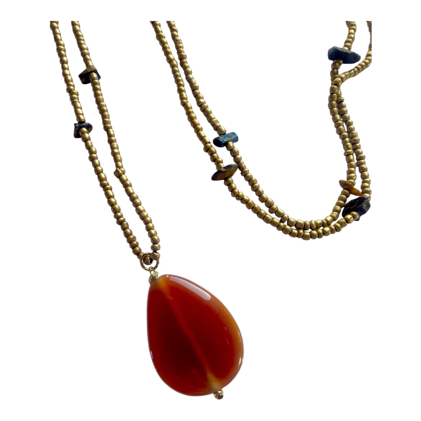 KD050803-4- Collar enrollable de Chaquira  color Negro con Dije Ágata