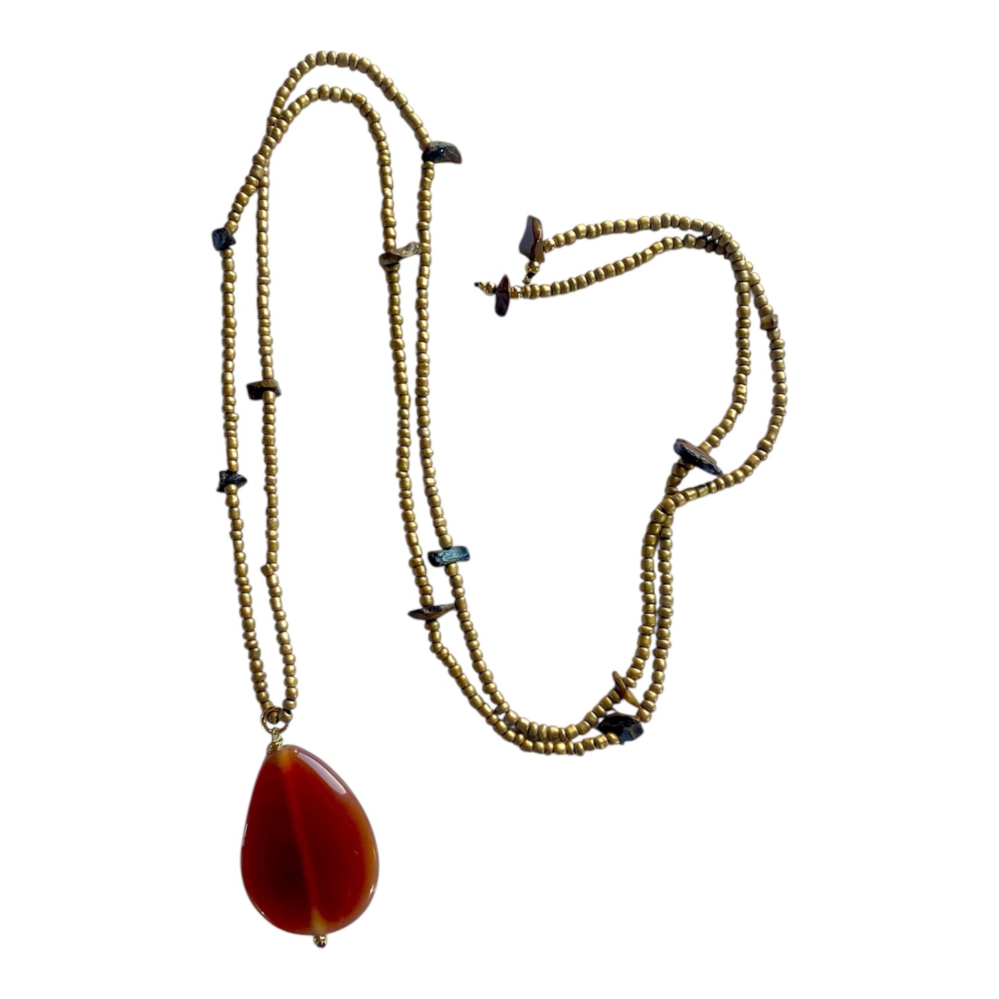 KD050803-4- Collar enrollable de Chaquira  color Negro con Dije Ágata