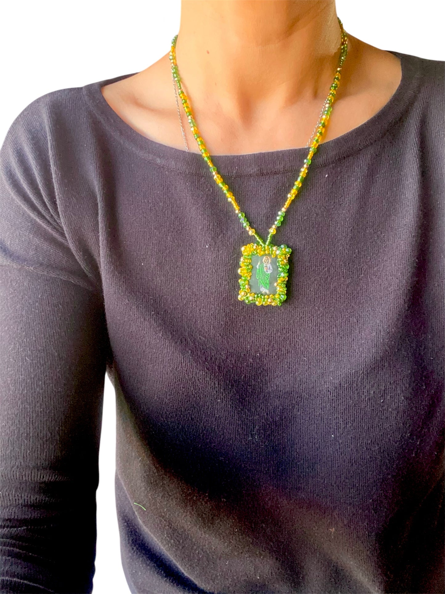 KD050161E- Collar de Cristal Personalizado con Fotografía y San Judas Tadeo